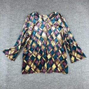 VTG Graver Studio Blouse Womens 3X Multicolor Argyle Knit Scoop Neck Long Sleeve